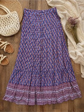 Mango NWT Blue Red Paisley Boho Maxi Skirt US Size S